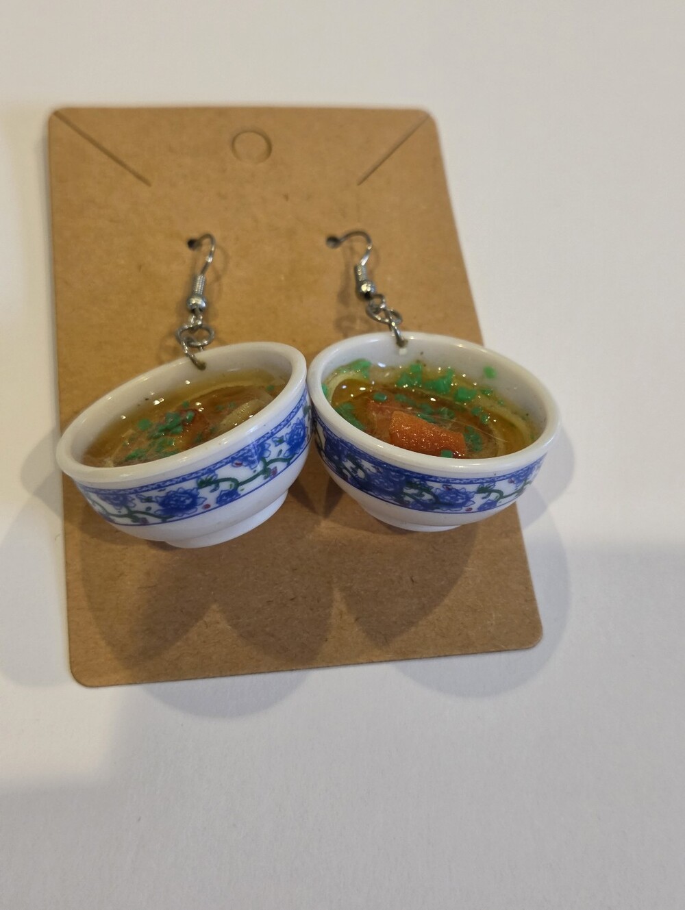 Handmade Mini Ramen Bowl Earrings with Green Garnish
